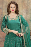 Stone Embroidered Silk Green Anarkali Suit