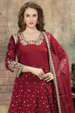  Red Silk Anarkali Suit With Stone Work