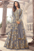 Davy's grey Net Embroidered Anarkali Gown