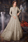 Glorious Anarkali Gown In Battleship Grey Color With Resham Work