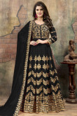 Pitch Black Faux Georgette Embroidered Anarkali Suit