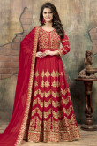 Resham Embroidered Faux Georgette Red Anarkali Suit