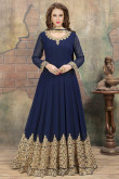 Spacecadet Blue Faux Georgette Embroidered Anarkali Suit