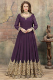 Resham Embroidered Faux Georgette Purple Anarkali Suit
