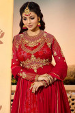 Stone Embroidered Georgette Red Anarkali Suit