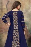 Indigo Blue Faux Georgette Embroidered Anarkali Suit