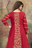 Resham Embroidered Faux Georgette Red Anarkali Suit