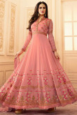 Stylish Pink Georgette Anarkali Churidar Suit With Dupatta