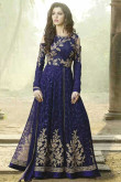 Attractive Indigo Blue Dupion Silk Anarkalii Suit 