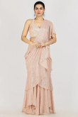 Light Peach Net Sequins Embroidered Heavy Saree 
