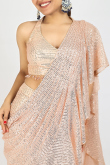 Light Peach Net Sequins Embroidered Heavy Saree 