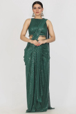 Teal Green Net Sequins Embroidered Heavy Saree 