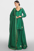 Peacock Green Soft Silk Embroidered Flared Style Lehenga