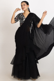Beautiful Black Organza Ruffle Style Saree