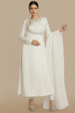 Off White Satin Embroidered Angrakha Suit With Churidar 