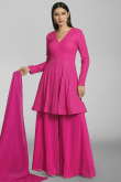 Rani Pink Georgette Embroidered Frock Style Sharara Suit 
