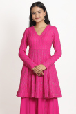 Rani Pink Georgette Embroidered Frock Style Sharara Suit 
