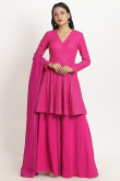 Rani Pink Georgette Embroidered Frock Style Sharara Suit 