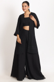 Black Organza Embroidered Jacket Style Palazzo Suit