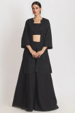 Black Organza Embroidered Jacket Style Palazzo Suit