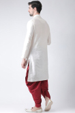 Angrakha Style Off White Dupion Silk Embroidered Men's Kurta With Dhoti