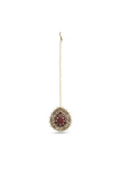 Pearl Beaded Floral Choker Set with Maroon Stone Centerpiece