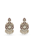 Dark Maroon Kundan Work Earrings with Gold-Plated Finish