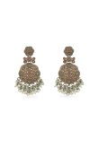 Light Green Beaded Dangle Earrings With Gold-Plated Finish