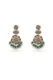 Green Stone Dangle Earrings With Gold-Plated Finish