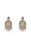 Mint Green Kundan Work Earrings with Gold-Plated Finish