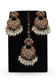 Multi Color Stone Chandbali Earrings With Tikka Jewelry