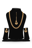 Long Gold Necklace with Tikka & Chandbali Earrings