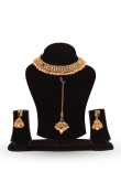 Gold Plated Kundan Choker Necklace Set with Cluster Pearl Jhumka
