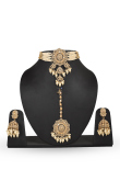 Gold Plated Pearl Choker Set with Jhumkas & Maang Tikka