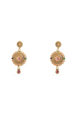 Antique Gold Plated Temple Long Necklace Set with Ruby Accents