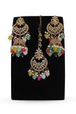 Multi Color Stone Earrings With Maang Tikka
