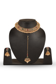 Gold Plated Temple Choker Set with Cluster Pearl Drops