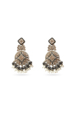 Black Beaded Dangle Earrings With Gold-Plated Finish