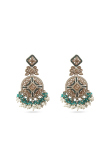Dark Green Beaded Dangle Earrings With Gold-Plated Finish