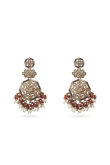 Dark Maroon Stone Dangle Earrings With Gold-Plated Finish