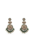 Bottle Green Stone Dangle Earrings With Gold-Plated Finish
