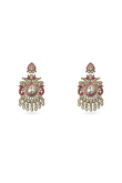 Dark Pink Kundan Work Earrings with Gold-Plated Finish