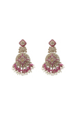 Rani Pink Beaded Dangle Earrings With Gold-Plated Finish