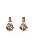Dark Pink Stone Gold-Plated Alloy Dangle Earrings