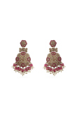 Dark Pink Beaded Dangle Gold Plated Earrings