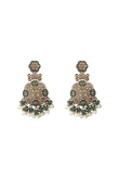 Alloy Earrings in Bottle Green with Stone & Pearl Detailing