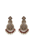 Maroon Beaded Gold-Plated Dangle Earrings