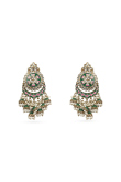 Dark Green Gold-Plated Beaded Dangle Earrings
