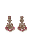 Dark Pink Stone Gold-Plated Dangle Earrings