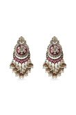 Wine Maroon Gold-Plated Beaded Dangle Earrings